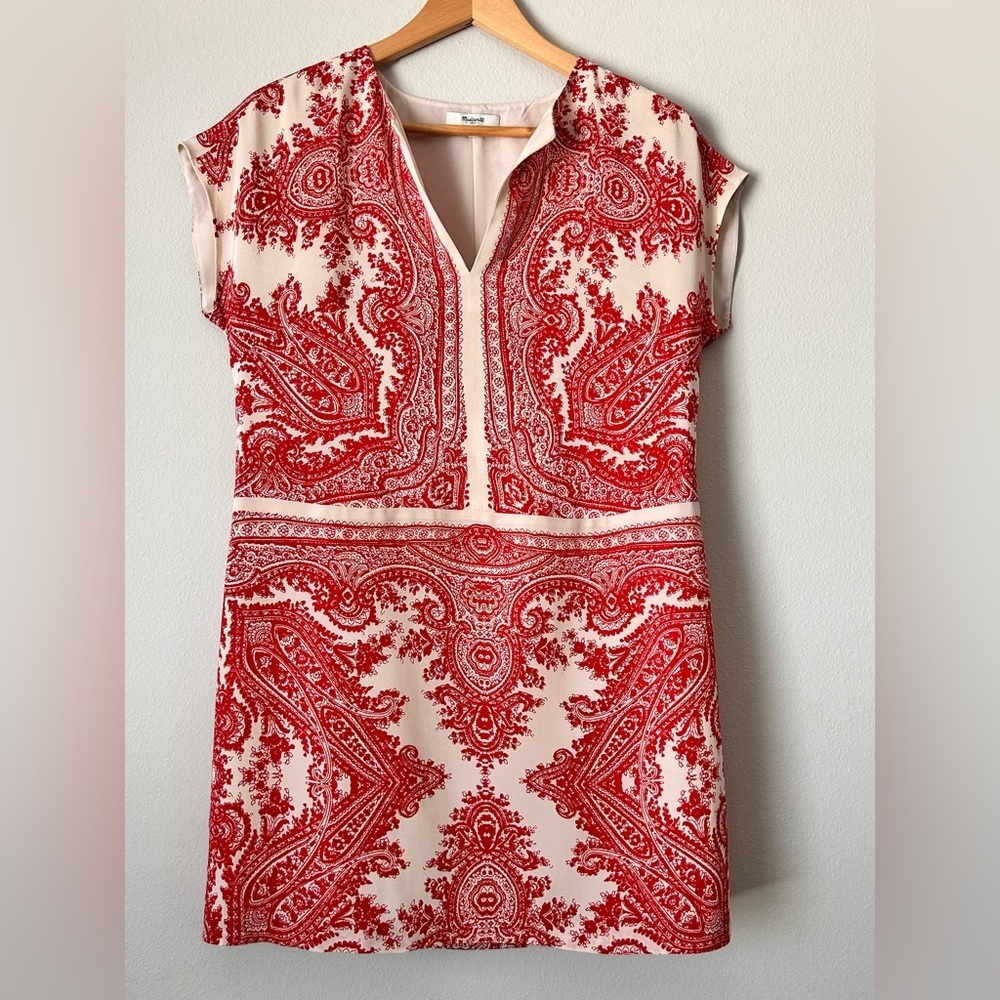 Madewell Red and Cream Patterned Mini Dress